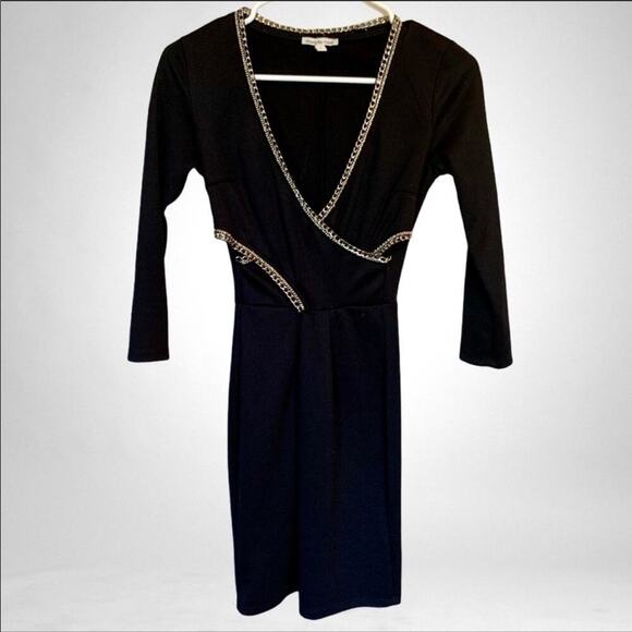 Charlotte Russe Dresses & Skirts - 𝅺CHARLOTTE RUSSE Bodycon Black Gold Chain Side Cut Out Dress Size Small